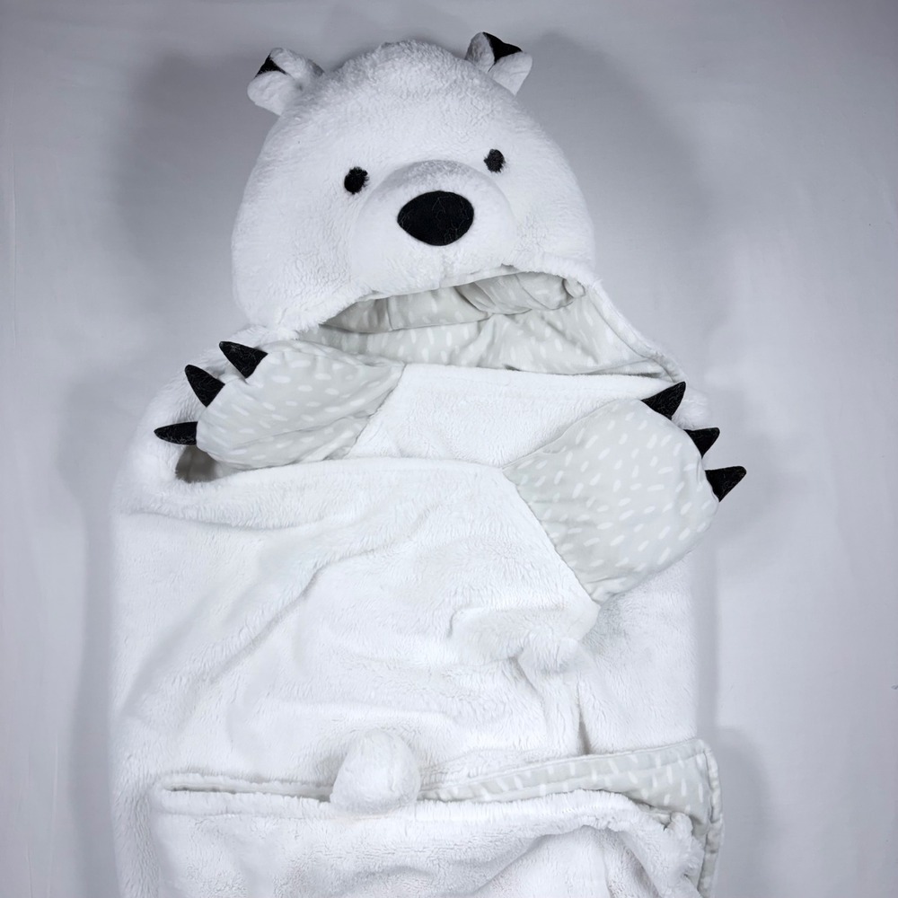Pillowfort Polar Bear Hooded Wearable Blanket White Faux Fur Paw Pockets Kids